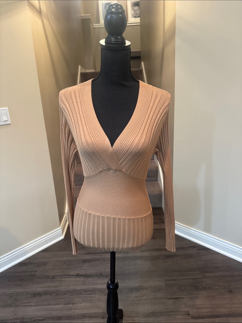 CAbi Ribbed V-Neck Top - Tan